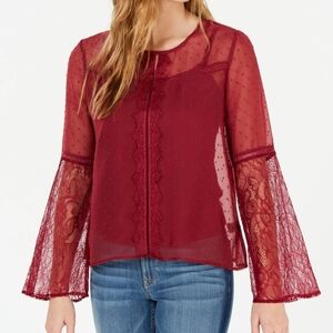 Chic Burgundy Swiss Dot Blouse for Juniors